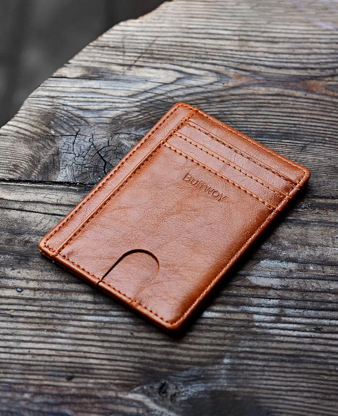 Buffway Slim Minimalist Front Pocket RFID Blocking Leather Wallets - Image 4