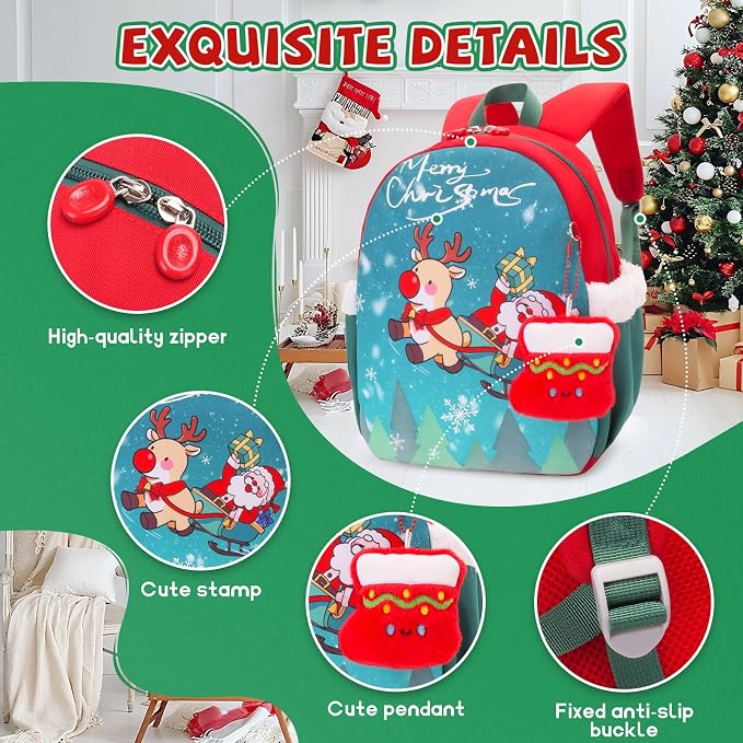 SUN EIGHT Kids Christmas Backpack – Glow in the Dark Santa & Reindeer Design - Image 3