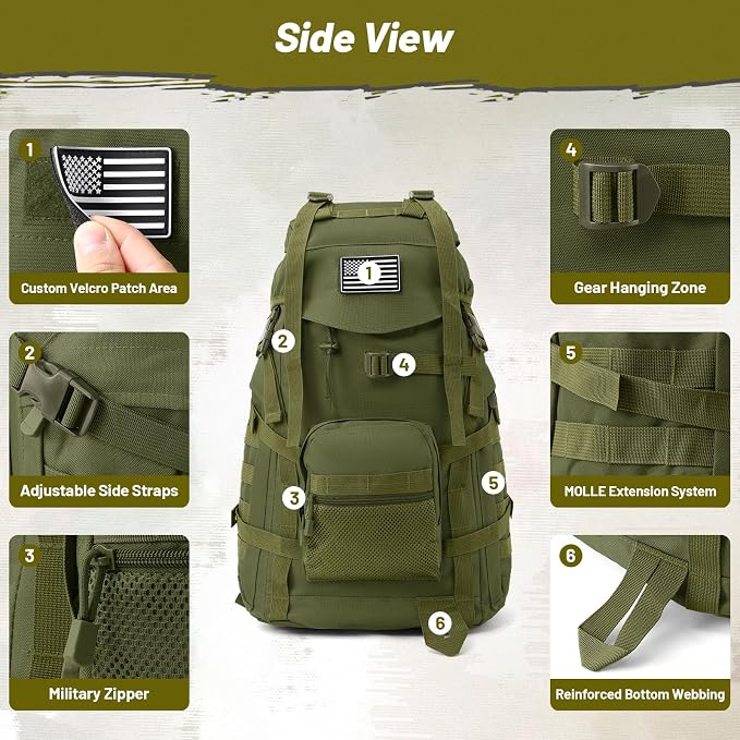 50L Tactical Backpack for Men and Women, Water-Resistant Molle Rucksack - Image 7