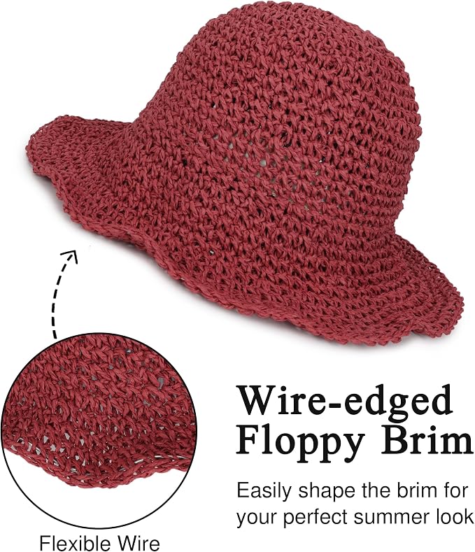 Womens Wide Brim Straw Sun Hat Foldable Floppy Crochet Beach Hat - Image 4