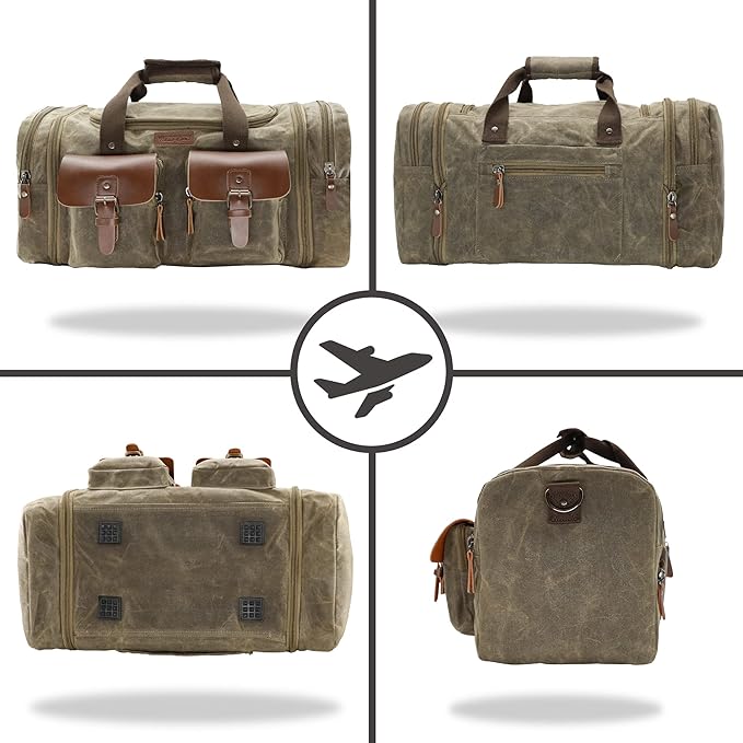 Wildroad Waxed Canvas Duffle Bag - 50L Waterproof Weekender Overnight Travel Bag - Image 5