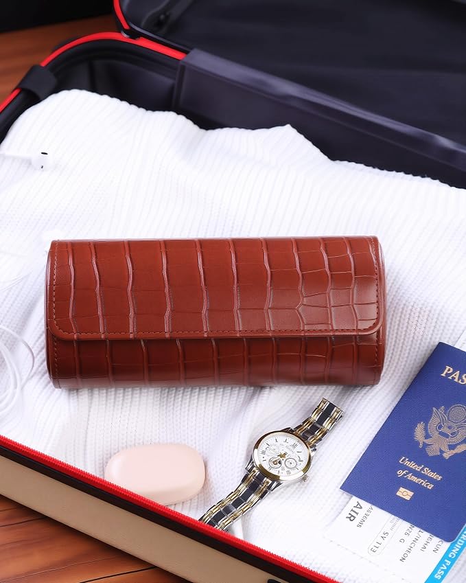 MR.OKAY 3 Watch Travel Case- Classic Leather Watch Case - Image 8