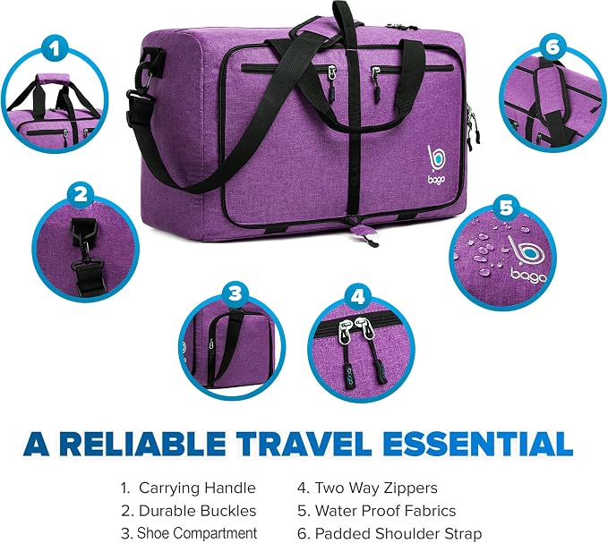 Bago Foldable Duffel Bags for Traveling Women & Men - 40L Sports Packable - Image 4