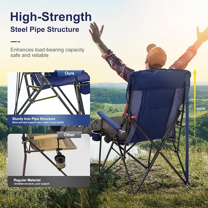 LET'S CAMP Oversized Camping Chairs 29.52" High Back Heavy Duty Lawn Chair - Image 7