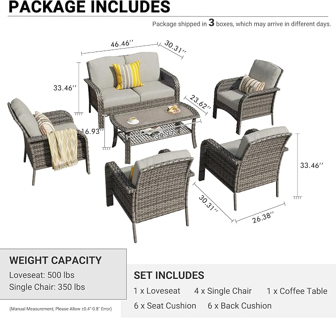 HOOOWOOO Patio Furniture Set, 6 Pieces Outdoor Conversation Set, All Weather - Image 6