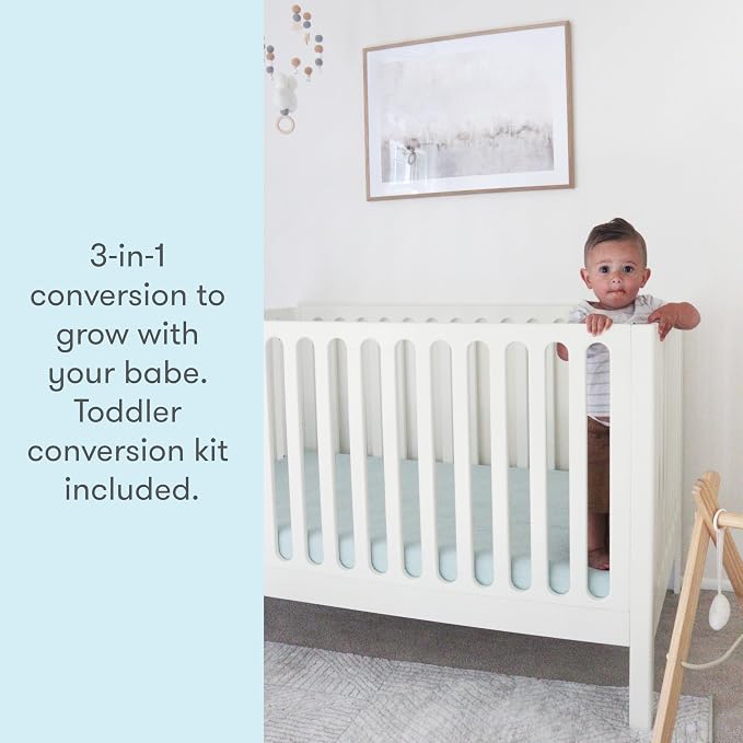 Newton Baby Galileo Standard Crib, Solid Beech Wood in Warm White Color - Image 4