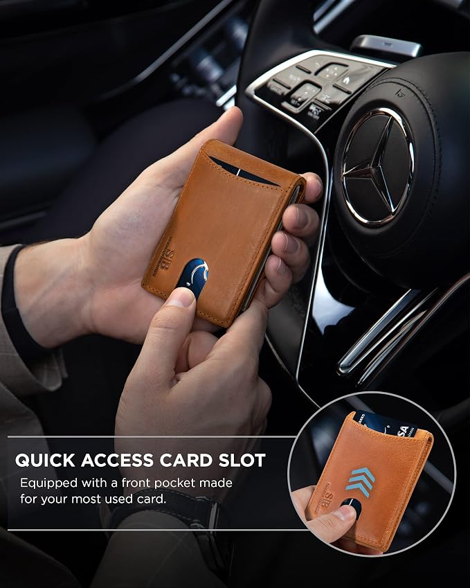 SERMAN BRANDS RFID Blocking Slim Bifold Genuine Leather Minimalist Front Pocket - Image 3