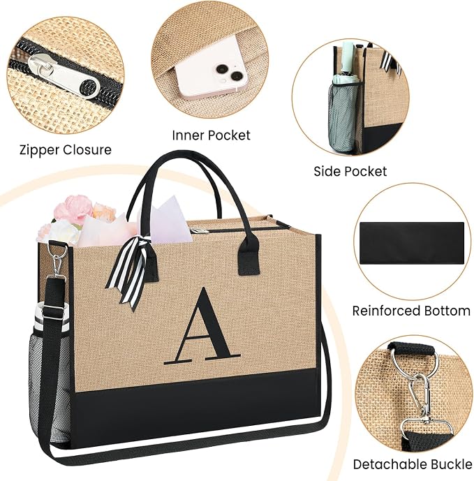 BAGAIL Initial Tote Bag, Personalized Birthday Gifts - Image 3