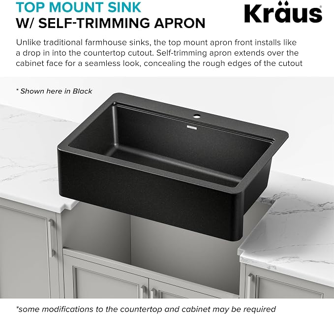 KRAUS Bellucci 33” Workstation Drop In Retrofit Farmhouse Single Bowl Granite - Image 4