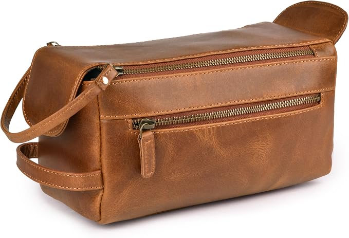 LEATHER VILLAGE Premium Leather Travel Toiletry Bag by LeatherVillage