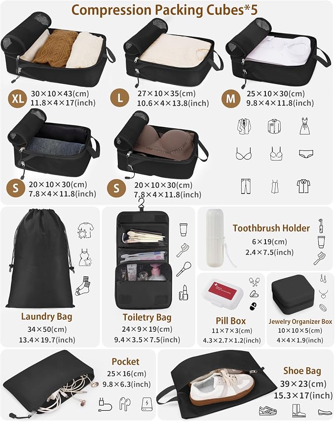 Compression Packing Cubes 12 Set, Suitcase Organizers, Extendable Packing Cubes - Image 2
