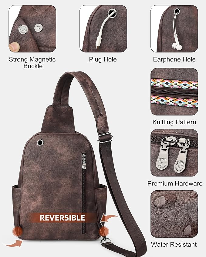 FADEON Large Sling Bag for Women, Leather Crossbody Purse Designer Anti Theft - Image 6