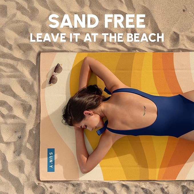 SUN'Y Waffle Microfiber Beach Towel – Sand Free, Quick Dry, Ultra Absorbent - Image 3