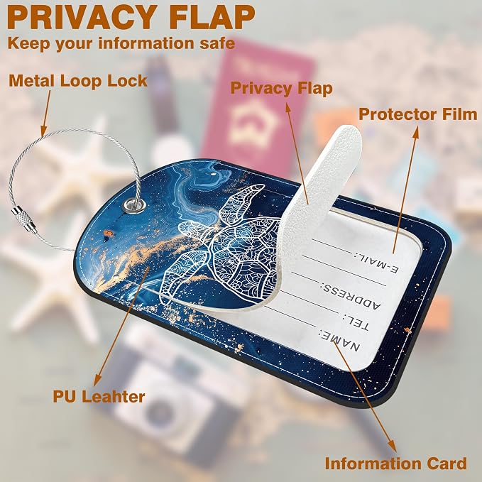 2 Pack Luggage Tag for Suitcase Liquid Marble and Turtle Leather Suitcase Tags - Image 3
