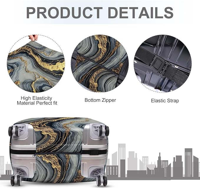 ANNA QUEEN Luxury Marble Gold Luggage Cover, Elegant Black & Grey Suitcase - Image 3