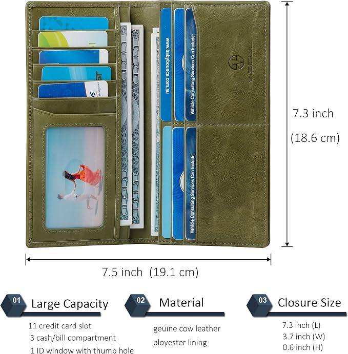 VISOUL Mens Long Bifold Checkbook Wallets Genuine Leather, Tall Checkbook RFID - Image 5