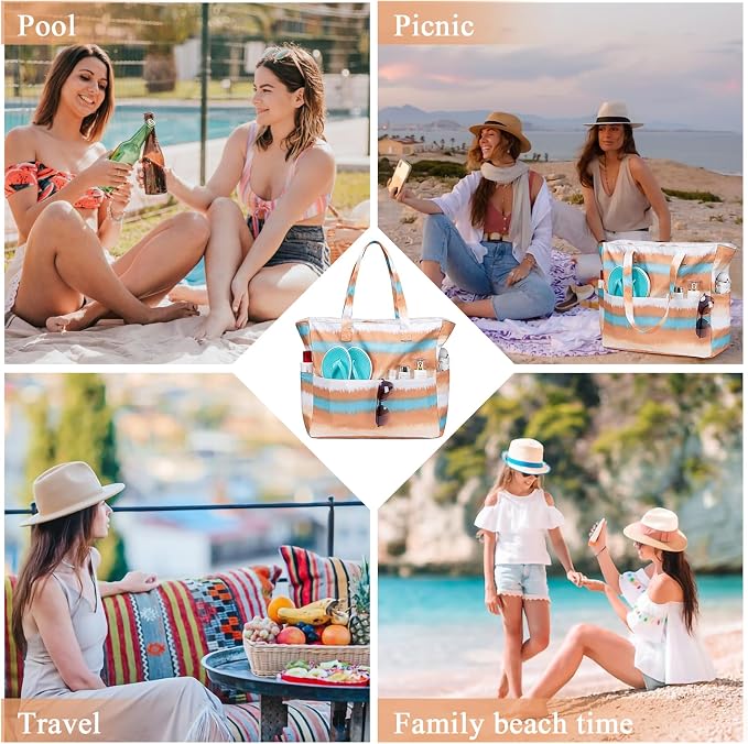 LEDAOU Beach Bag Waterproof Sandproof Women Tote Bag Pool Bag - Image 4