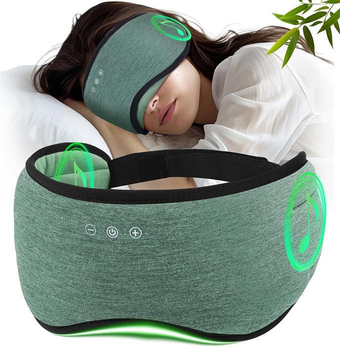 Sleep Headphones with Bluetooth 5.4 Sleep Mask, Bamboo Cotton Music Wireless by RestEasyLiveCalm