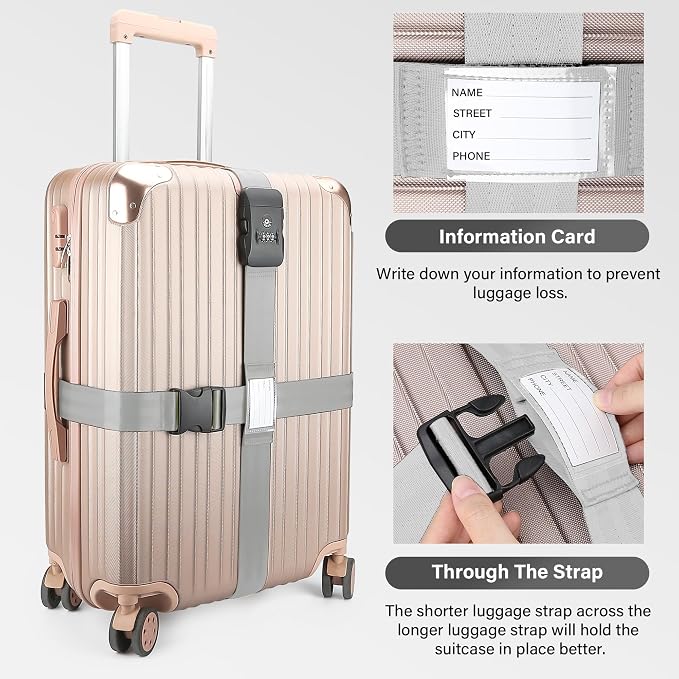 Luggage Straps, 2 Pack Adjustable Heavy Duty Cross Suitcase Straps - Image 3