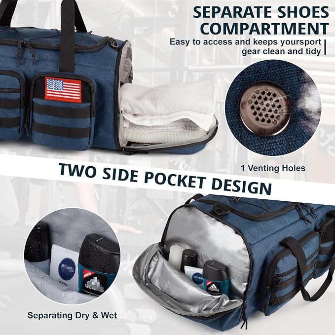 Tactical Gym Bag for Men，50L Large 3 in 1 Sports Duffle Bag - Image 7