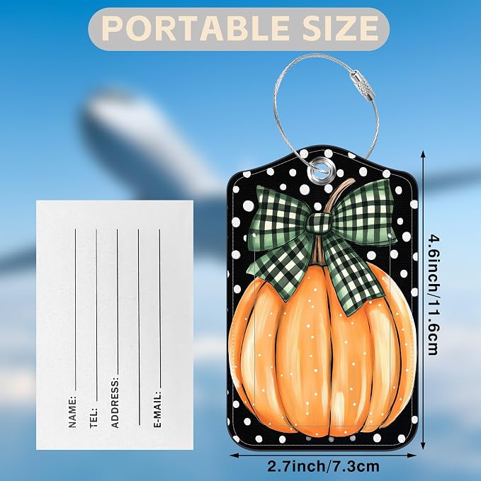 2 Pcs Pumpkin with Checkered Bow Luggage Tags - Image 2