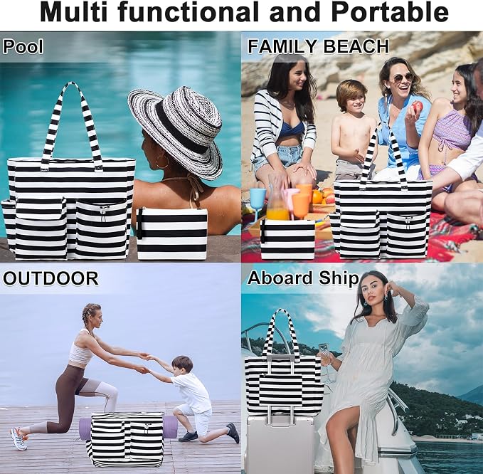 LEDAOU Large Beach Tote Bag Women Waterproof Sandproof Zipper Beach Tote Bag - Image 7