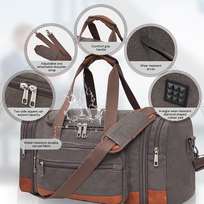 Men'S Duffle Bag For Travel, Expandable Canvas Duffel Bags Overnight Weekend - Image 5