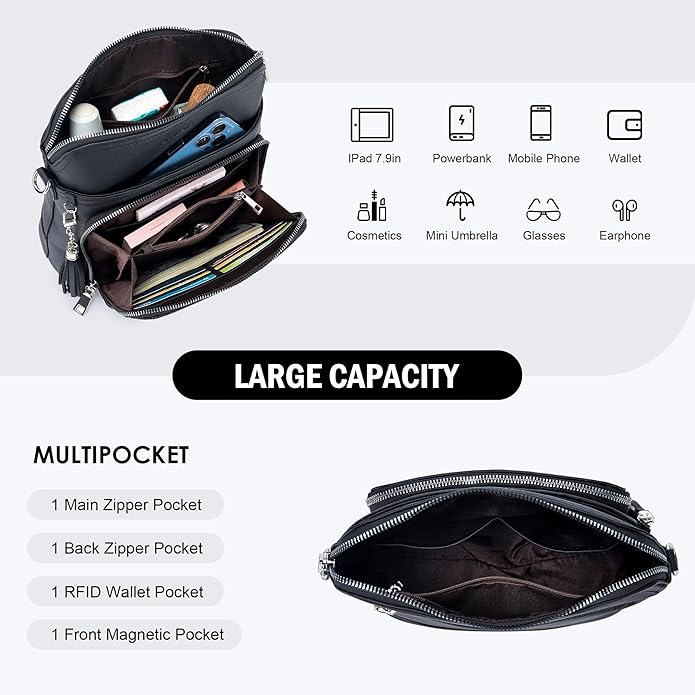 Crossbody Purse for Women, Lightweight Medium Crossbody Bag Soft Leather - Image 5