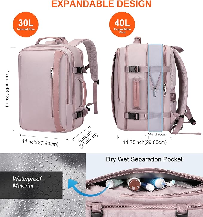PIJUSHI Travel Backpack for Women Expandable Carry on Luggage Backpack Airline - Image 2