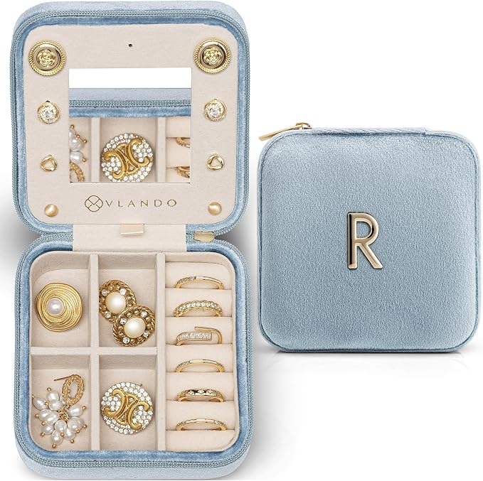 Vlando Travel Jewelry Box for Girls Women, Initial Jewelry Organizer Box Travel by VLANDO