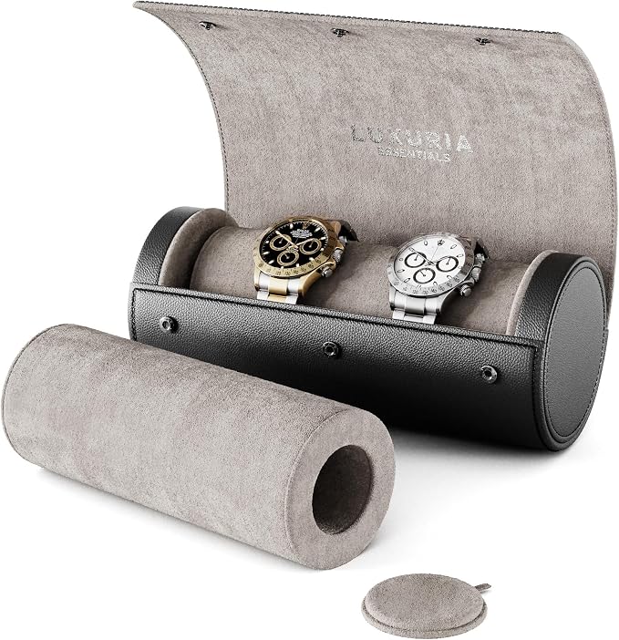 Watch Roll Travel Case for 2 Watches | Hidden Jewelry Storage Compartment by Unknown