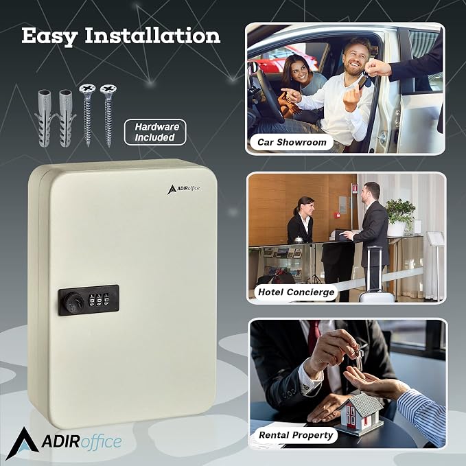 AdirOffice Key Lock Box – 48 Key Hooks Wall Mounted Key Cabinet Lock Box - Image 6