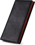 VISOUL Mens Leather Long Bi-fold Checkbook RFID Blocking Wallets, Breast Pocket by VISOUL