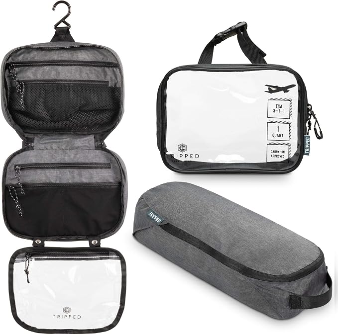 Toiletry Bag Kit Set: Hanging Travel Toiletry Bag + 311 TSA Cosmetic Liquid Bag by TRIPPEDTravelGear