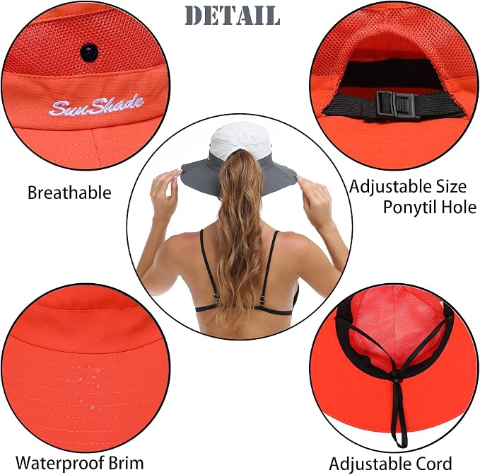 Womens Summer Sun Hat Beach Hat Wide Brim Outdoor UV Protection Hat Foldable - Image 3