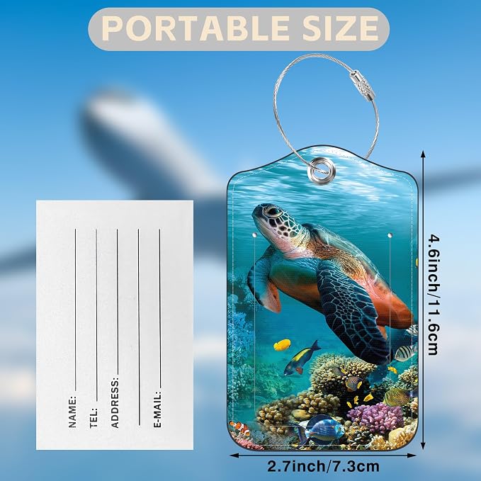 2 Pcs Sea Turtle Luggage Tags for Suitcases PU Leather Baggage Tags Name ID - Image 2