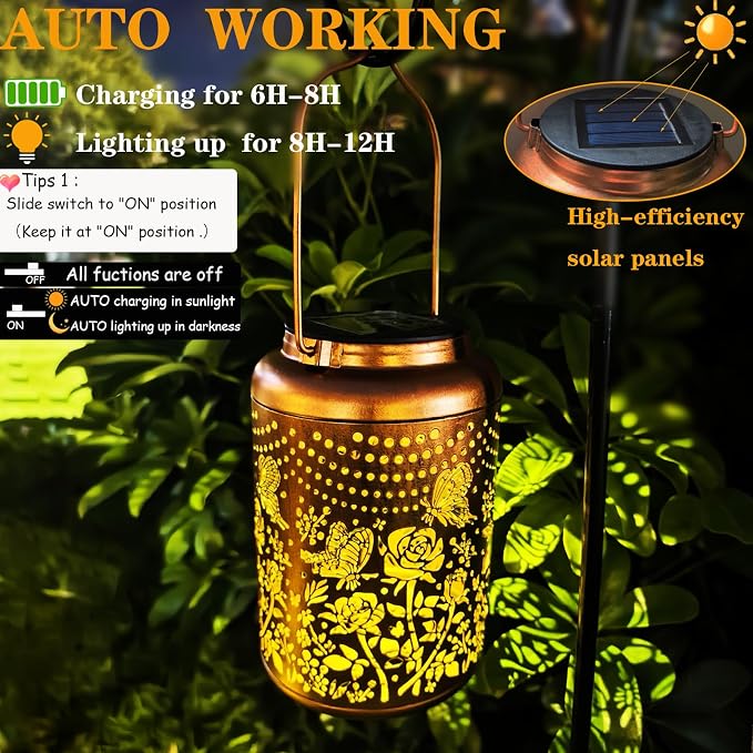 Solar Butterfly Rose Lantern Outdoor Decor, Waterproof Hanging Metal Garden - Image 2