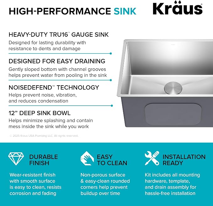 Kraus KHU101-24L Standart PRO 24-inch Undermount 16 Gauge Single Bowl Laundry - Image 13