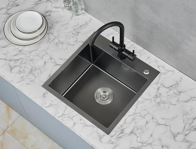POPFLY 18×18 Inch Drop In Bar Prep Sink, 304 Stainless Steel Top mount Handmade - Image 2