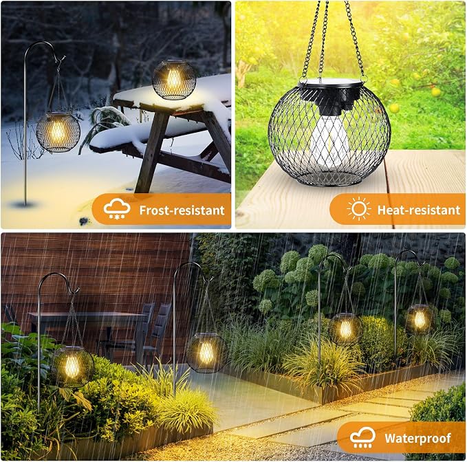 UBright Solar Lanterns Lights Outdoor Waterproof Metal Hanging Solar Powered - Image 5