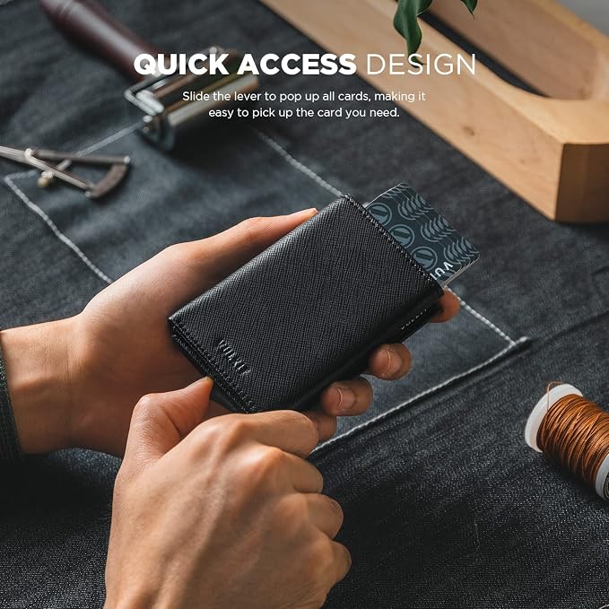 VULKIT Pop up Card Wallet Minimalist Cash Wallets RFID Blocking Leather Smart - Image 3