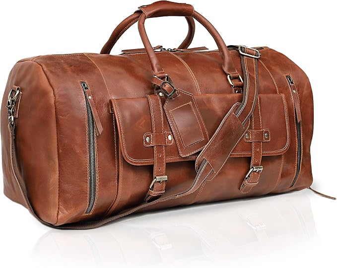 24 Inch Leather Duffle Bags for Men Large Full-Grain Buffalo Leather Overnight - Image 5