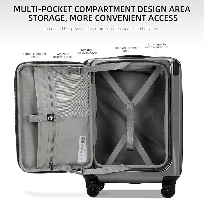 Carry On Luggage, 20 Inch Top Opening Aluminum Frame Lightweight Airline - Image 2
