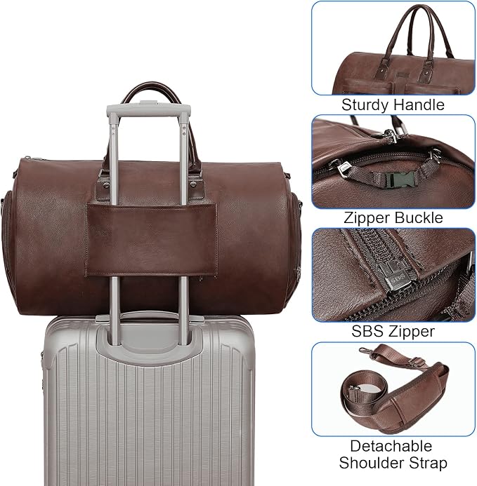 Modoker Convertible Leather Garment Bag, Carry on Garment Bags - Image 3