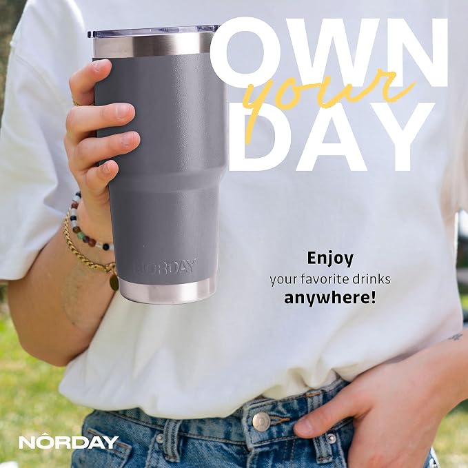 NORDAY | Tumbler with Lid - 30oz - Grey Insulated Tumbler - Stainless Steel - Image 5