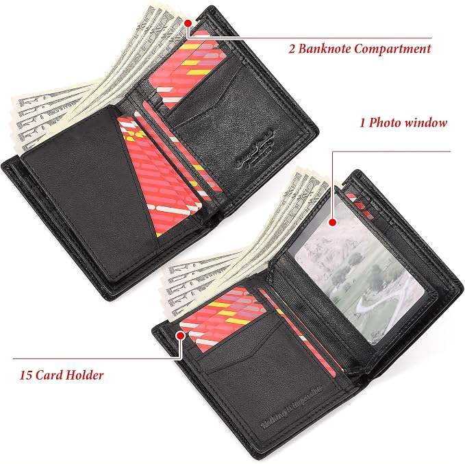 Holder for AirTag Men's Wallet Genuine Leather Purse RFID Blocking Bifold - Image 4