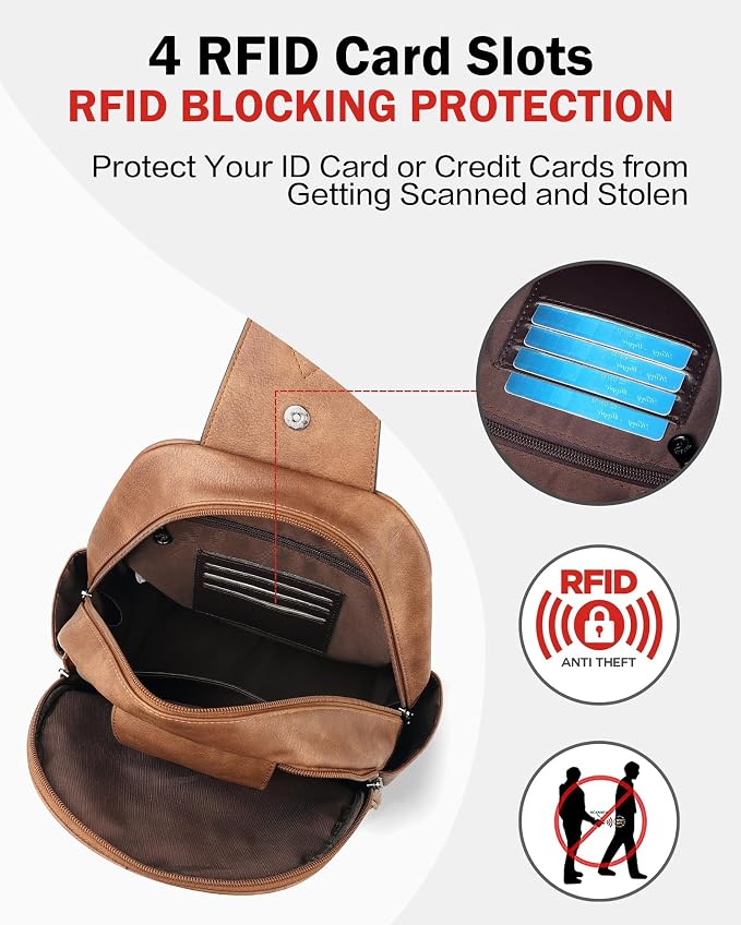 FADEON Large Sling Bag for Women, Leather Crossbody Purse Designer Anti Theft - Image 4