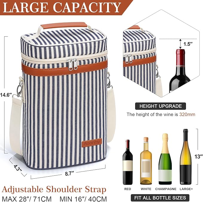 2 Bottle Wine Bag Wine Cooler Carrier Wine Gift Tote Bag, Leakproof & Insulated - Image 2