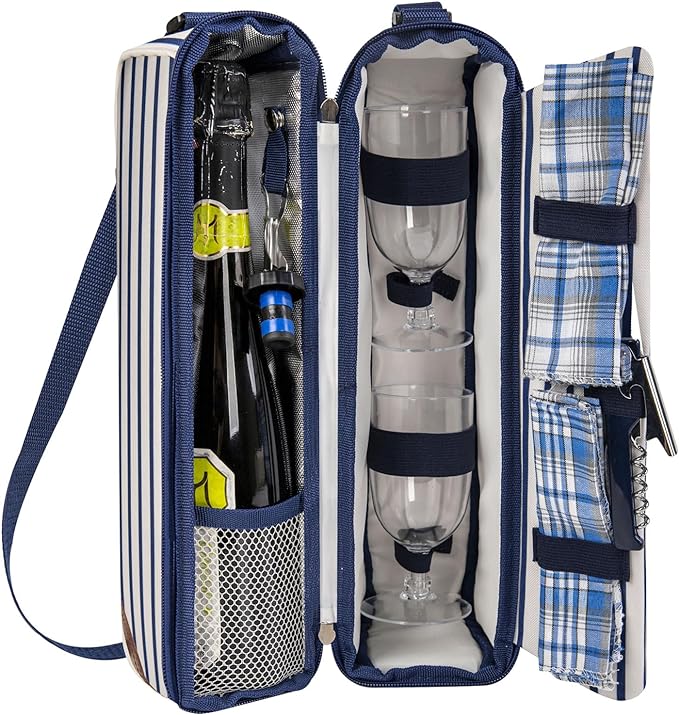 ALLCAMP Wine Tote Bag with Cooler Compartment，Picnic Set Carrying Two Sets of - Image 7