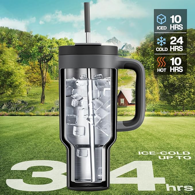 POWCAN 40 oz Tumbler with Handle, 2-in-1 Straw and Sip Lid, Dishwasher Safe - Image 2